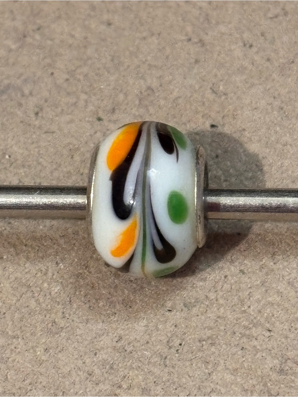 🆕Listing! Resin Bead with Orange & black streaks with green dots on white
